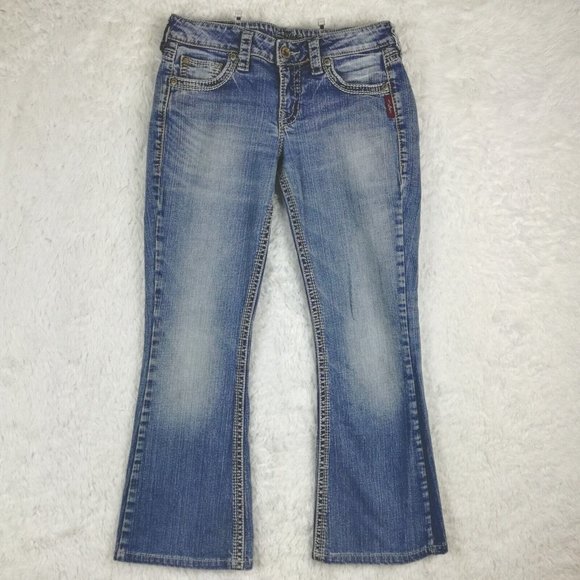 Silver Womens Jeans Eden Flare Blue Denim Light Wash Low Rise Embroidered 29 - Picture 1 of 15